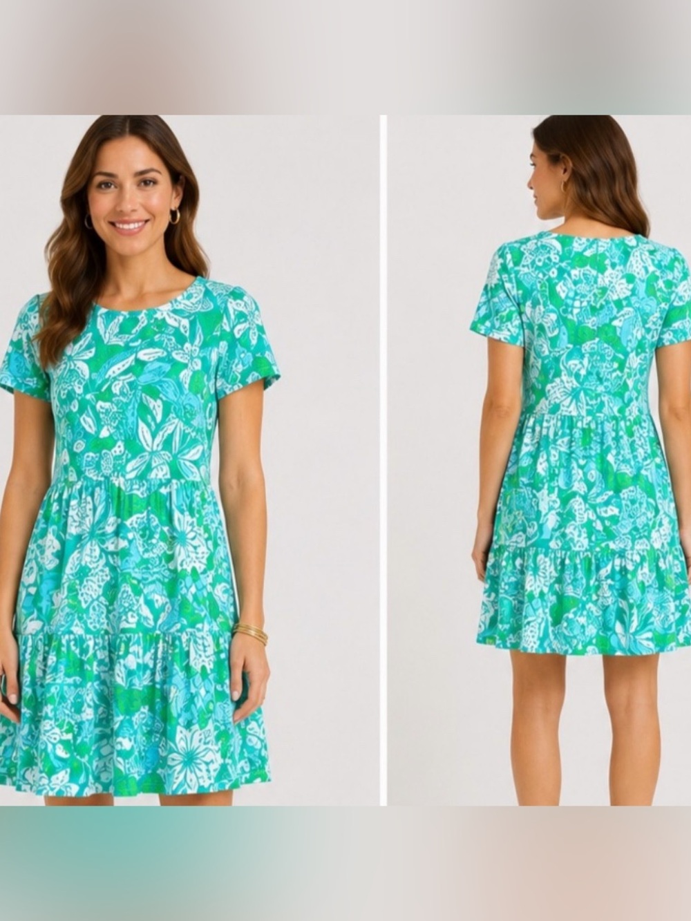 Lilly Pulitzer Geanna Short Sleeve Dress Botanical Green Safari Sangria, Size L